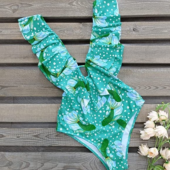 SPORLIKE One Piece V-Neck Ruffle Bathing Suit  NEW WITH TAG! - Picture 7 of 11